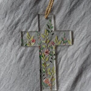 Floral Acrylic Cross Ornament